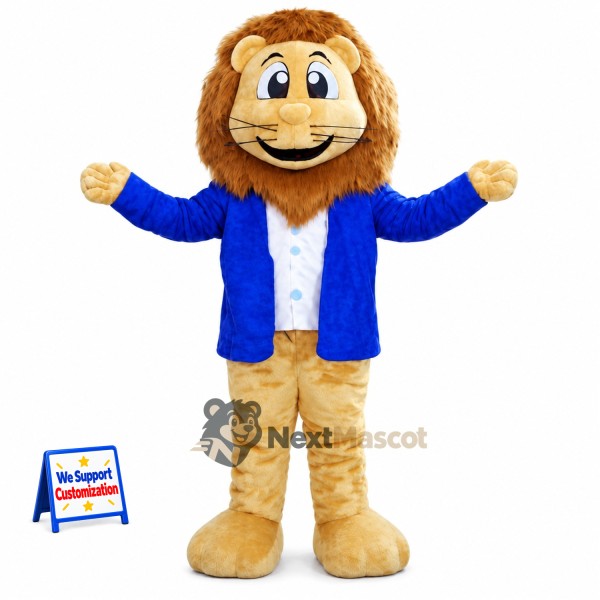 Lion Mascot Costume - Blue Jacket, Yellow Buttons