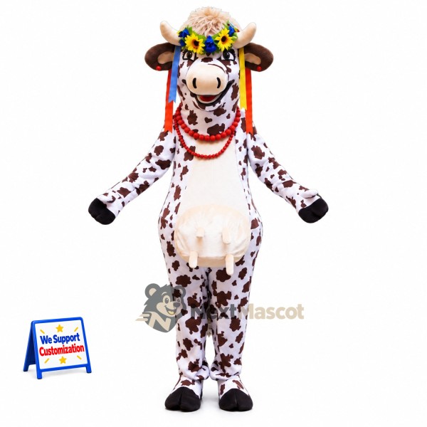 Flower Crown Cow Mascot Costume