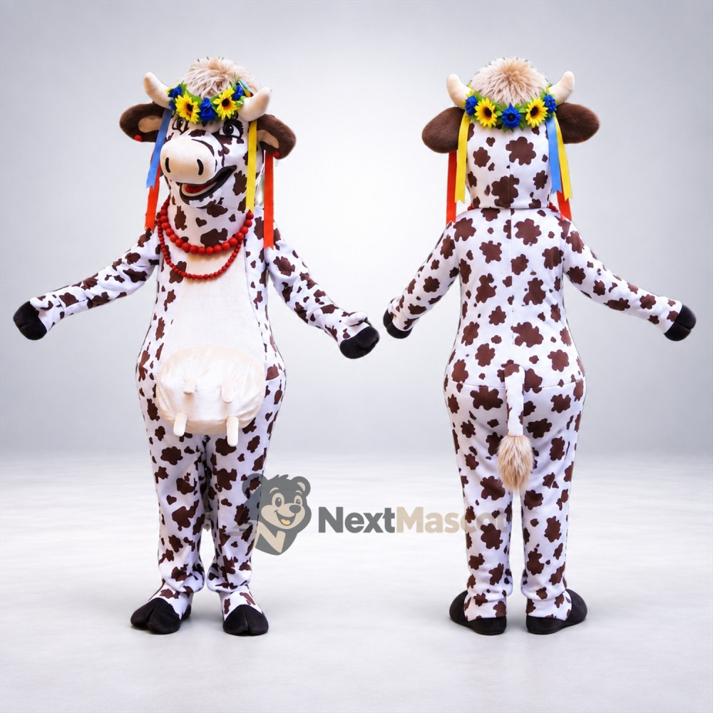Flower Crown Cow Mascot Costume Flower Crown Cow Mascot Costume