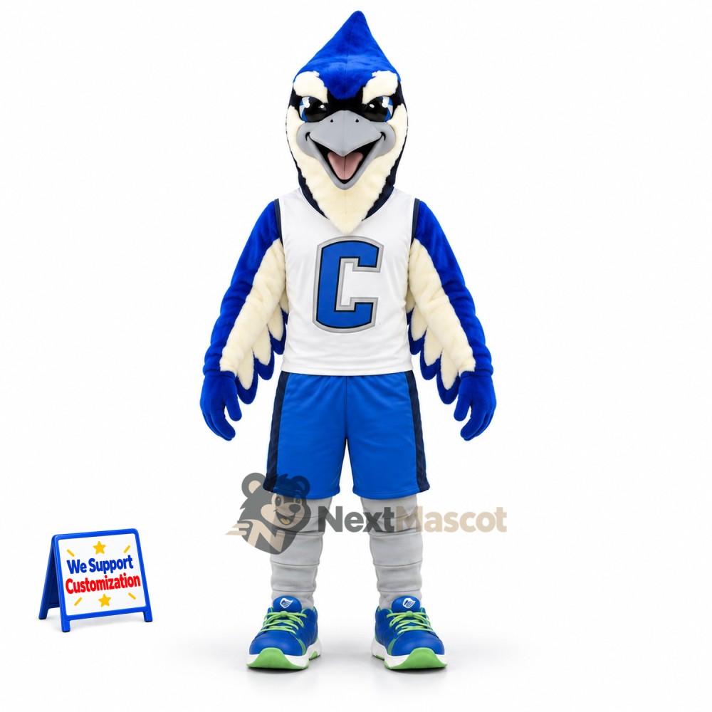 Blue Jay Mascot Costume - Cream and Blue Jersey Blue Jay Mascot Costume - Cream and Blue Jersey