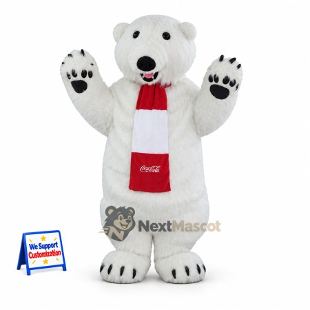 Polar Bear Mascot Costume - Red Scarf for Parades Polar Bear Mascot Costume - Red Scarf for Parades