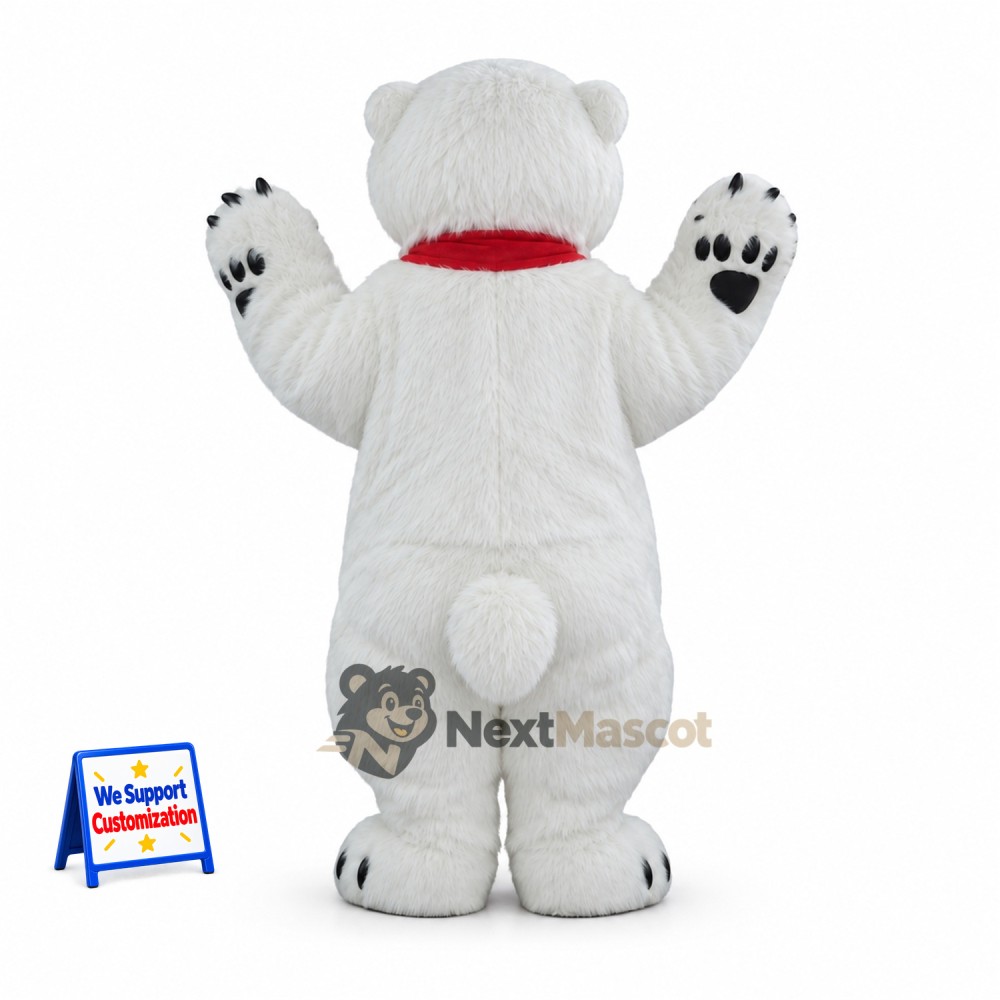 Polar Bear Mascot Costume - Red Scarf for Parades Polar Bear Mascot Costume - Red Scarf for Parades