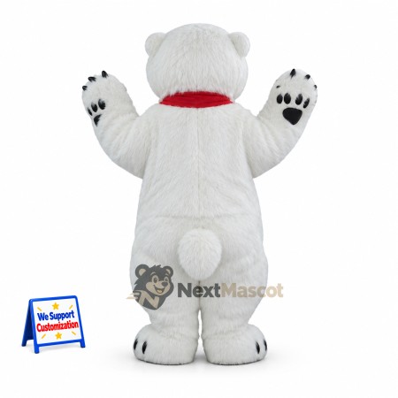 Polar Bear Mascot Costume - Red Scarf for Parades Polar Bear Mascot Costume - Red Scarf for Parades