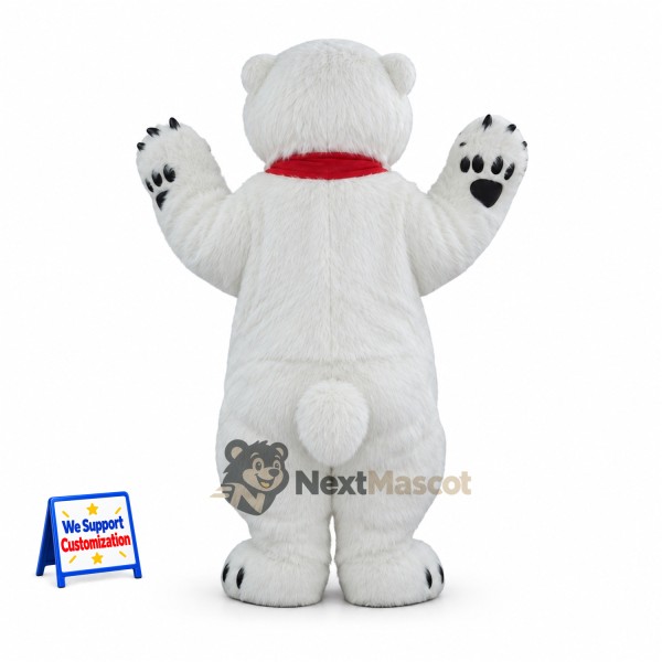 Polar Bear Mascot Costume - Red Scarf for Parades Polar Bear Mascot Costume - Red Scarf for Parades