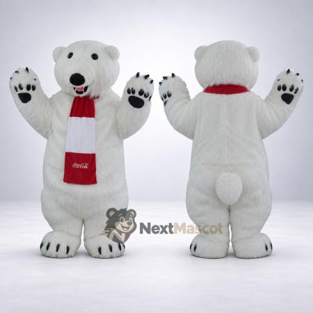 Polar Bear Mascot Costume - Red Scarf for Parades Polar Bear Mascot Costume - Red Scarf for Parades