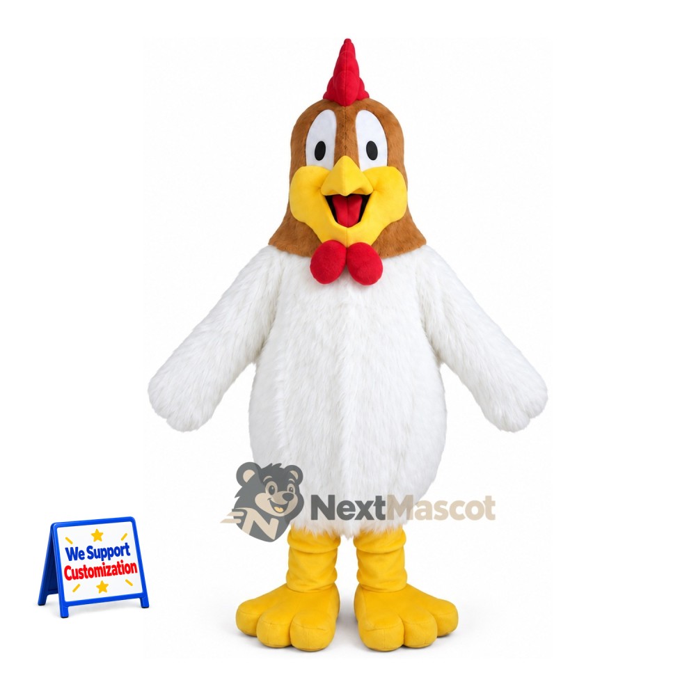 Rooster Mascot Costume - White, Brown Head and Red Bow Tie Rooster Mascot Costume - White, Brown Head and Red Bow Tie
