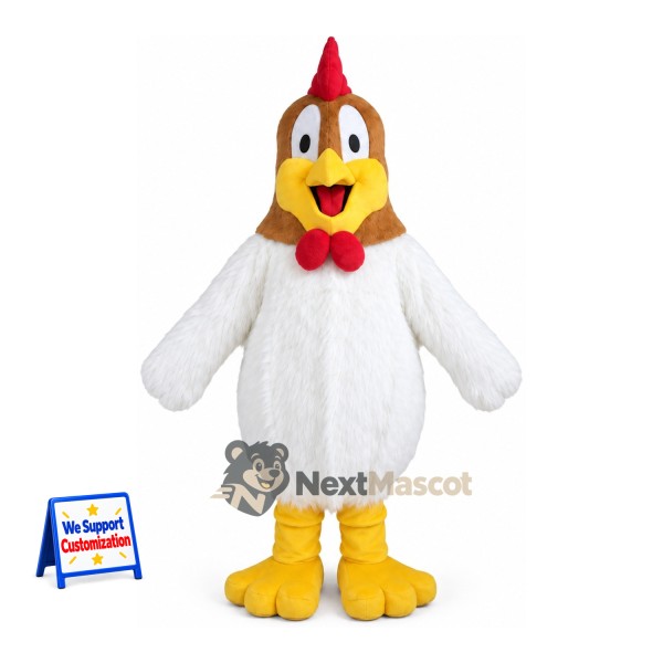 Rooster Mascot Costume - White, Brown Head and Red Bow Tie