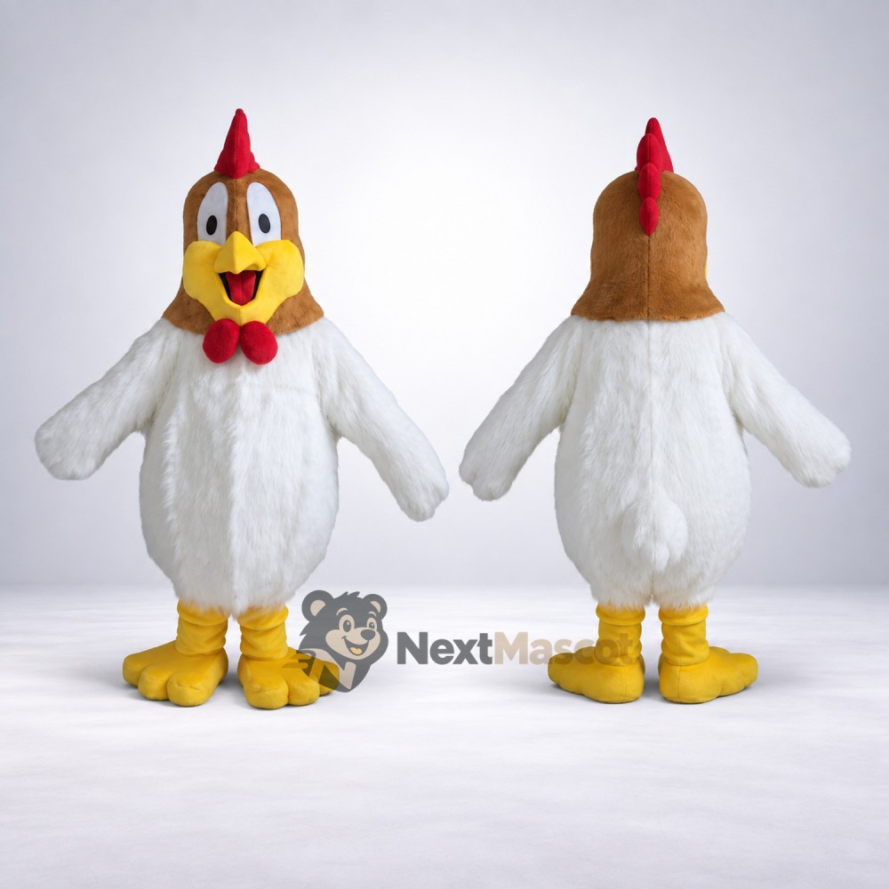 Rooster Mascot Costume - White, Brown Head and Red Bow Tie Rooster Mascot Costume - White, Brown Head and Red Bow Tie