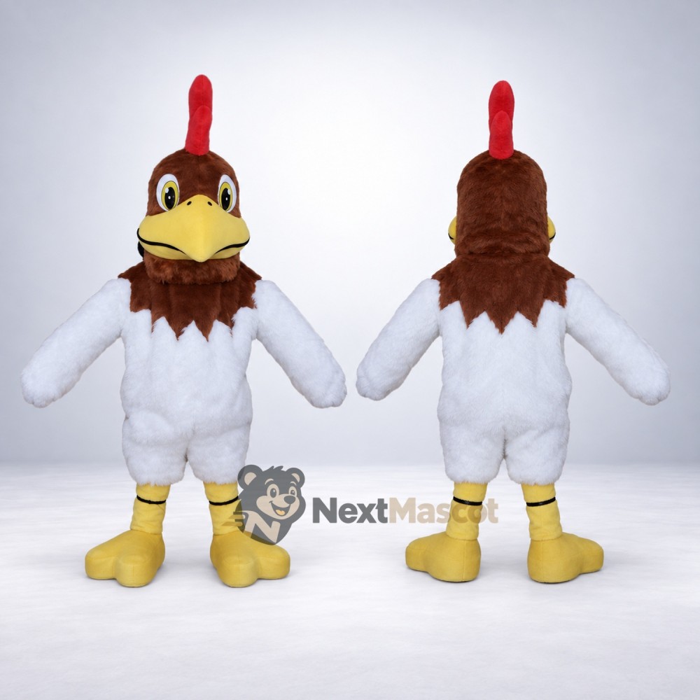 Rooster Mascot Costume - White, Brown Neck for Parades Rooster Mascot Costume - White, Brown Neck for Parades