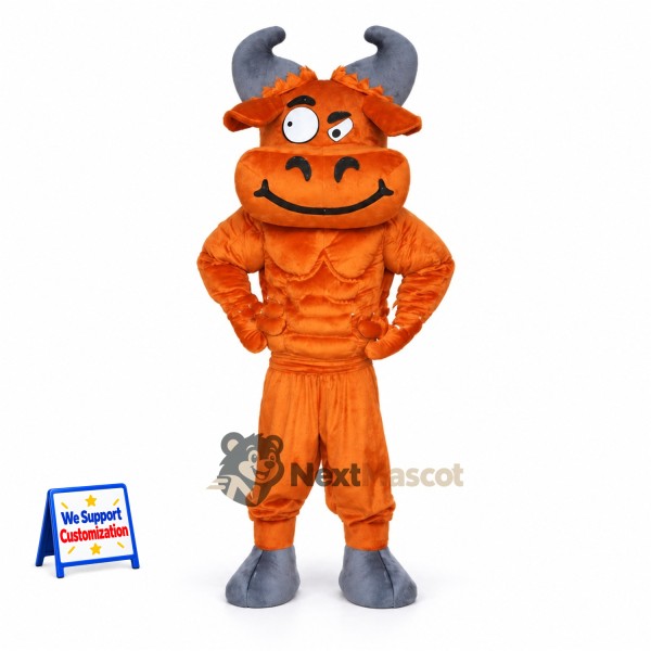 Bull Mascot Costume - Muscular, Orange