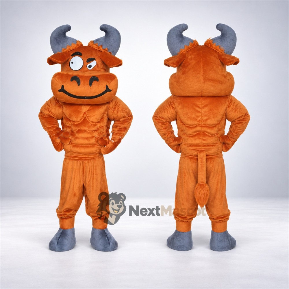 Bull Mascot Costume - Muscular, Orange Bull Mascot Costume - Muscular, Orange