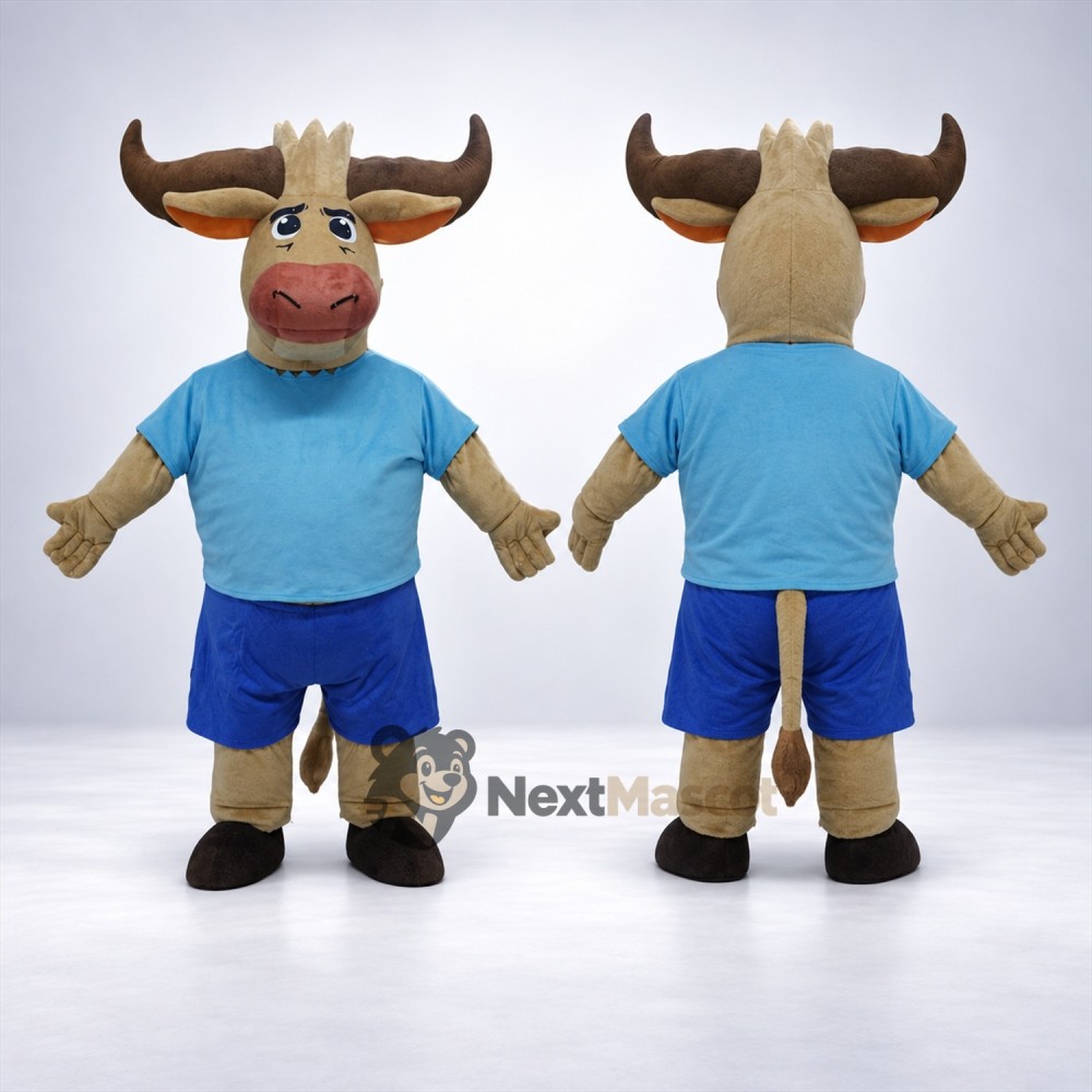 Bull Mascot Costume - Blue Shirt for Parades Bull Mascot Costume - Blue Shirt for Parades