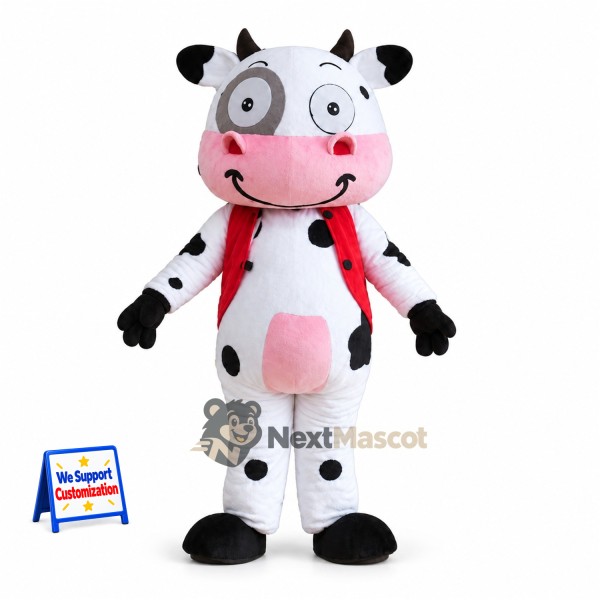 Cow Mascot Costume - Spotted, Red Scarf