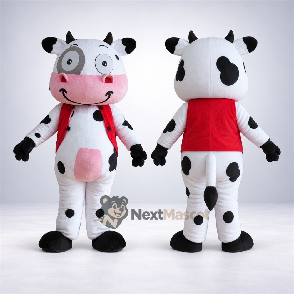 Cow Mascot Costume - Spotted, Red Scarf Cow Mascot Costume - Spotted, Red Scarf