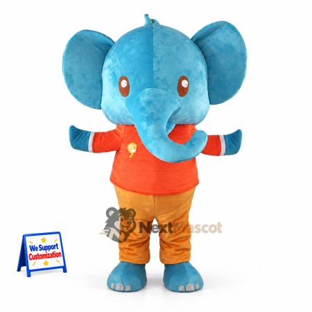 Elephant Mascot Costume - Blue, Orange Shirt for Parades Elephant Mascot Costume - Blue, Orange Shirt for Parades