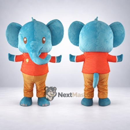 Elephant Mascot Costume - Blue, Orange Shirt for Parades Elephant Mascot Costume - Blue, Orange Shirt for Parades