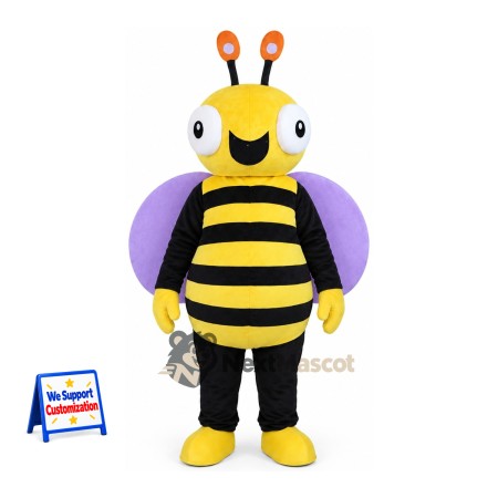 Bee Mascot Costume - Yellow, Purple Wings and Orange Antennae Bee Mascot Costume - Yellow, Purple Wings and Orange Antennae