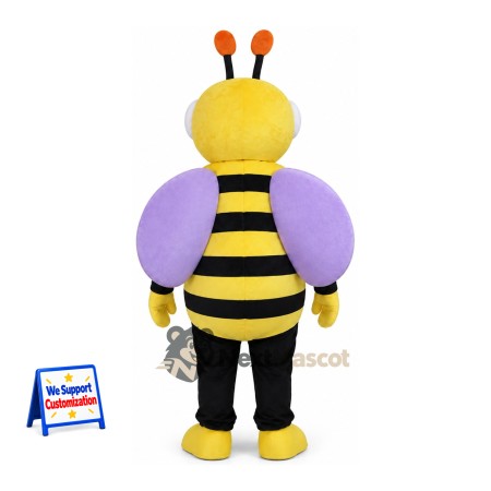 Bee Mascot Costume - Yellow, Purple Wings and Orange Antennae Bee Mascot Costume - Yellow, Purple Wings and Orange Antennae