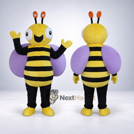 Bee Mascot Costume - Yellow, Purple Wings and Orange Antennae Bee Mascot Costume - Yellow, Purple Wings and Orange Antennae