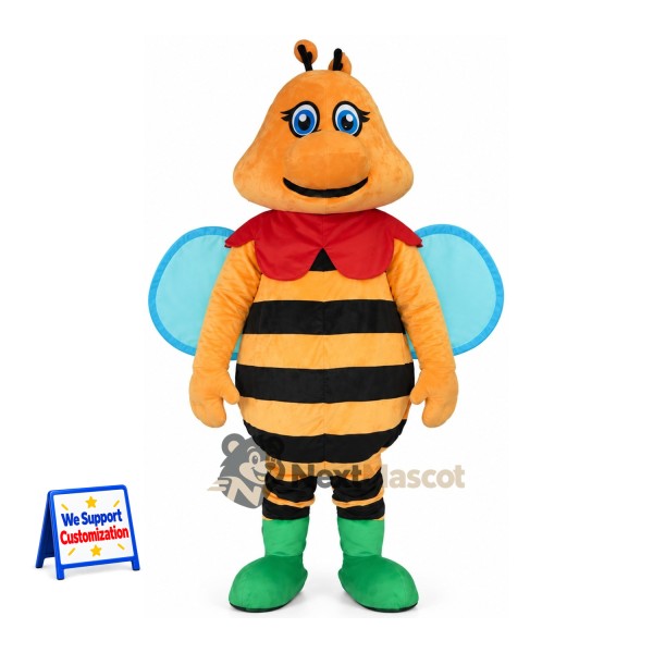 Bee Mascot Costume - Orange, Red Bow Tie and Green Boots