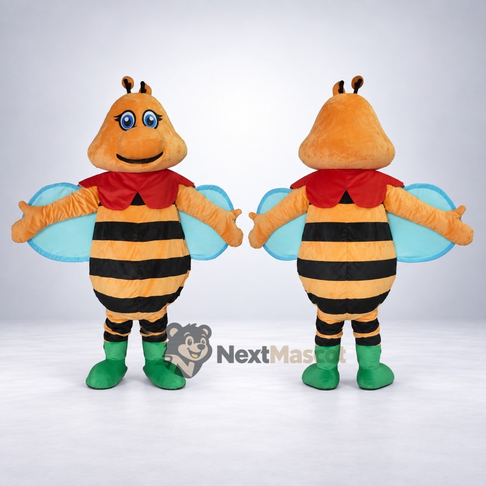 Bee Mascot Costume - Orange, Red Bow Tie and Green Boots