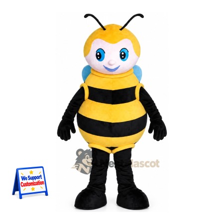 Bee Mascot Costume - Yellow, Blue Eyes and Blue Wings Bee Mascot Costume - Yellow, Blue Eyes and Blue Wings