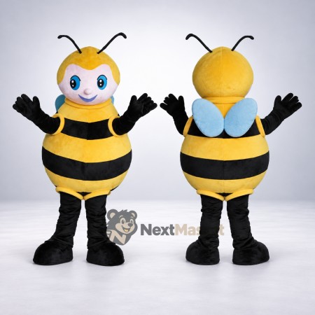 Bee Mascot Costume - Yellow, Blue Eyes and Blue Wings Bee Mascot Costume - Yellow, Blue Eyes and Blue Wings