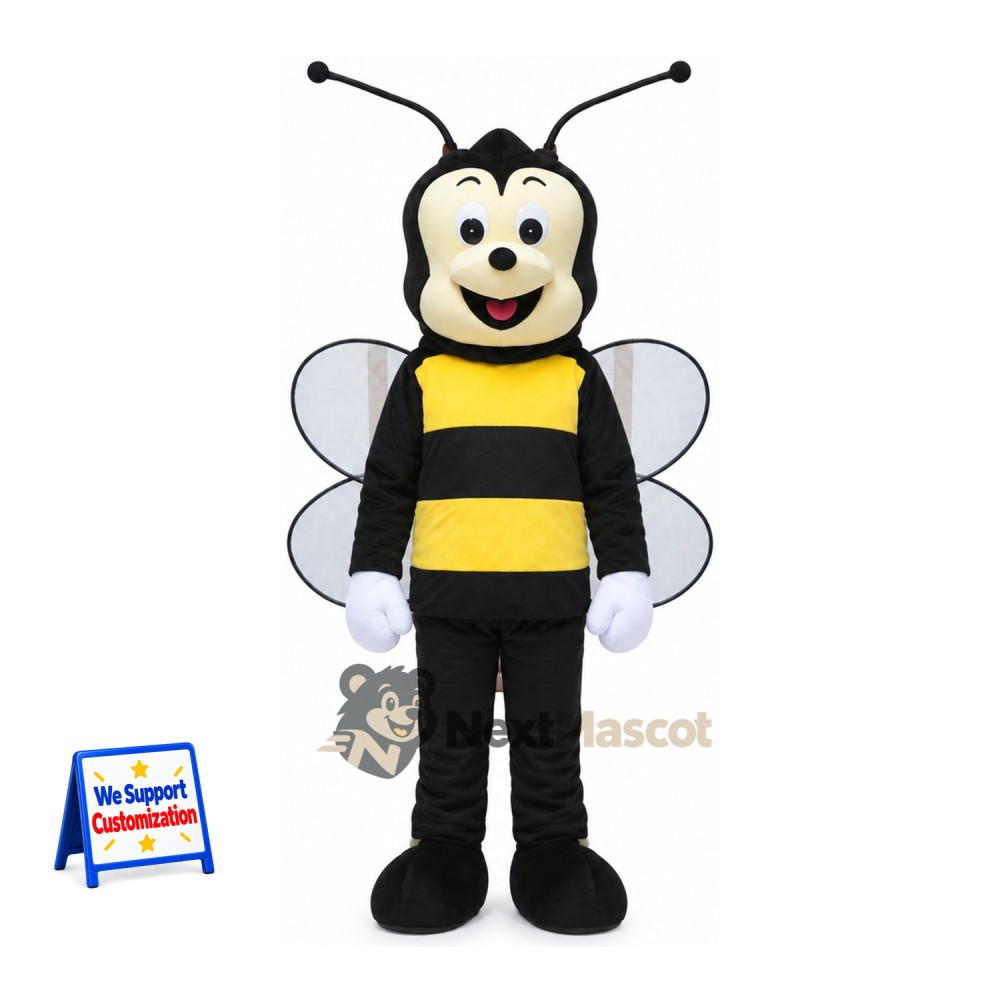Bee Mascot Costume - Yellow, Four Clear Wings Bee Mascot Costume - Yellow, Four Clear Wings