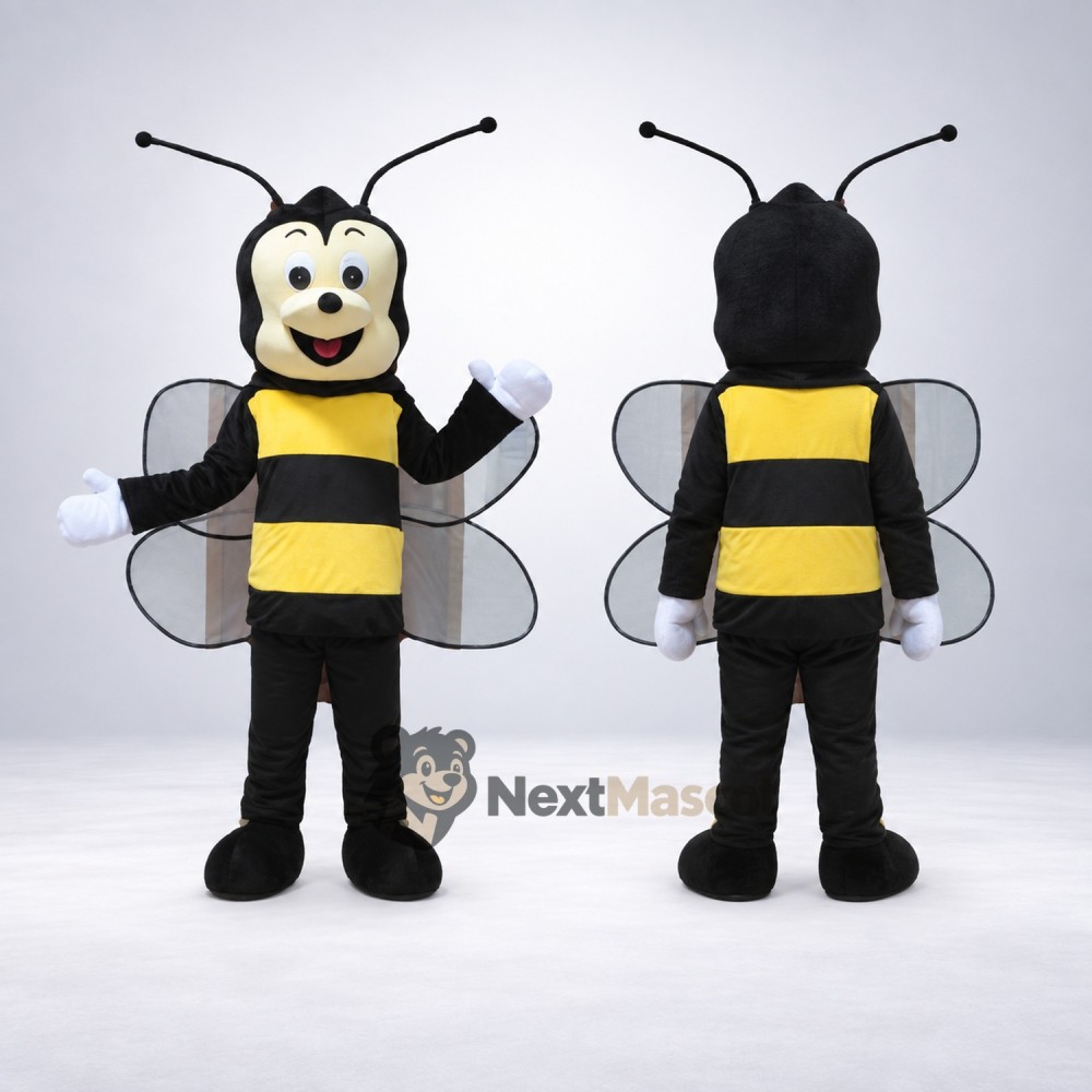 Bee Mascot Costume - Yellow, Four Clear Wings Bee Mascot Costume - Yellow, Four Clear Wings