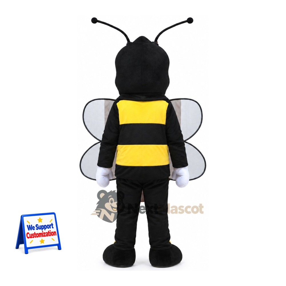 Bee Mascot Costume - Yellow, Four Clear Wings Bee Mascot Costume - Yellow, Four Clear Wings