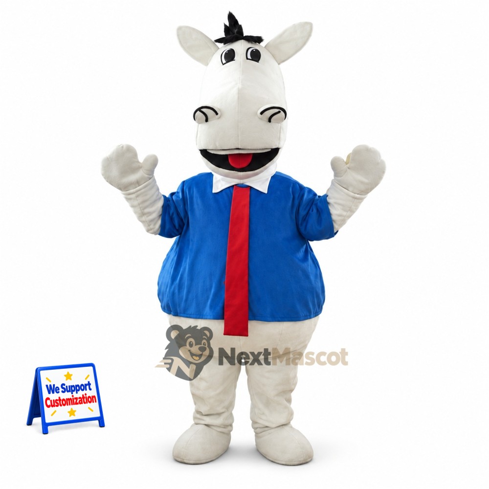 Horse Mascot Costume - White, Blue Shirt Horse Mascot Costume - White, Blue Shirt