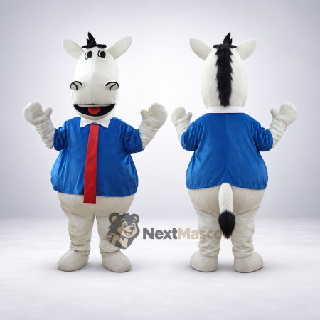 Horse Mascot Costume - White, Blue Shirt Horse Mascot Costume - White, Blue Shirt
