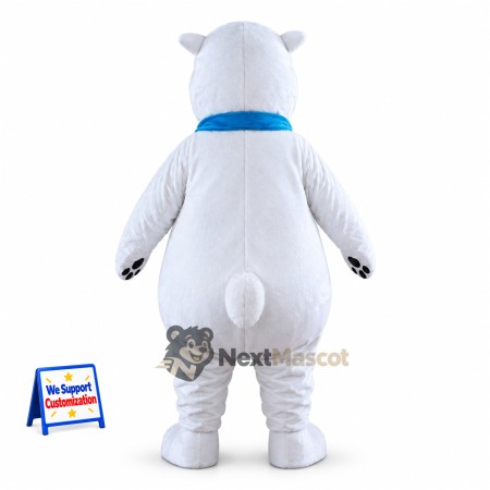Bear Mascot Costume - White, Blue Scarf for School Events Bear Mascot Costume - White, Blue Scarf for School Events