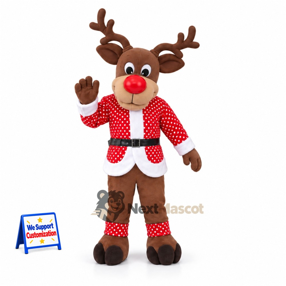 Reindeer Mascot Costume - Red Jacket for Christmas Events Reindeer Mascot Costume - Red Jacket for Christmas Events