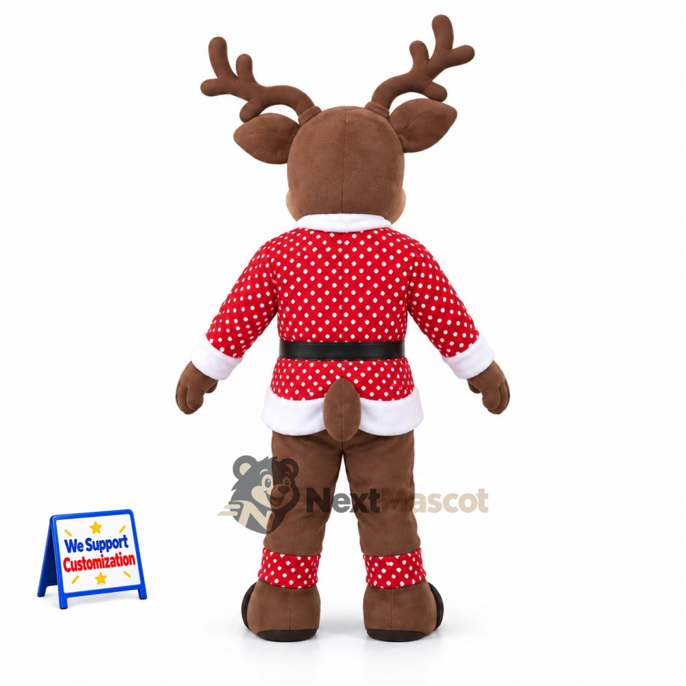 Reindeer Mascot Costume - Red Jacket for Christmas Events Reindeer Mascot Costume - Red Jacket for Christmas Events