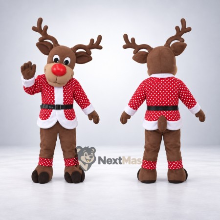 Reindeer Mascot Costume - Red Jacket for Christmas Events Reindeer Mascot Costume - Red Jacket for Christmas Events