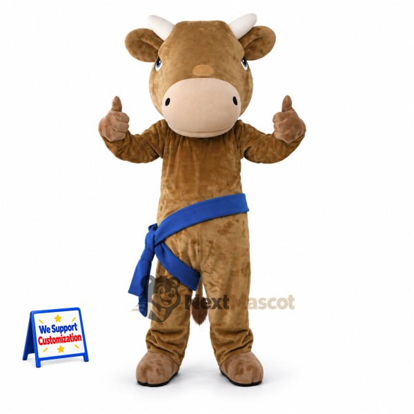 Cow Mascot Costume - Brown, Blue Sash