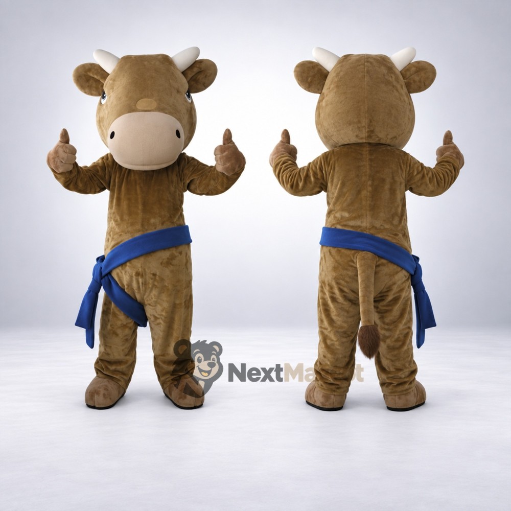 Cow Mascot Costume - Brown, Blue Sash