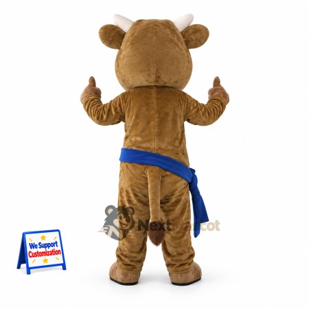 Cow Mascot Costume - Brown, Blue Sash