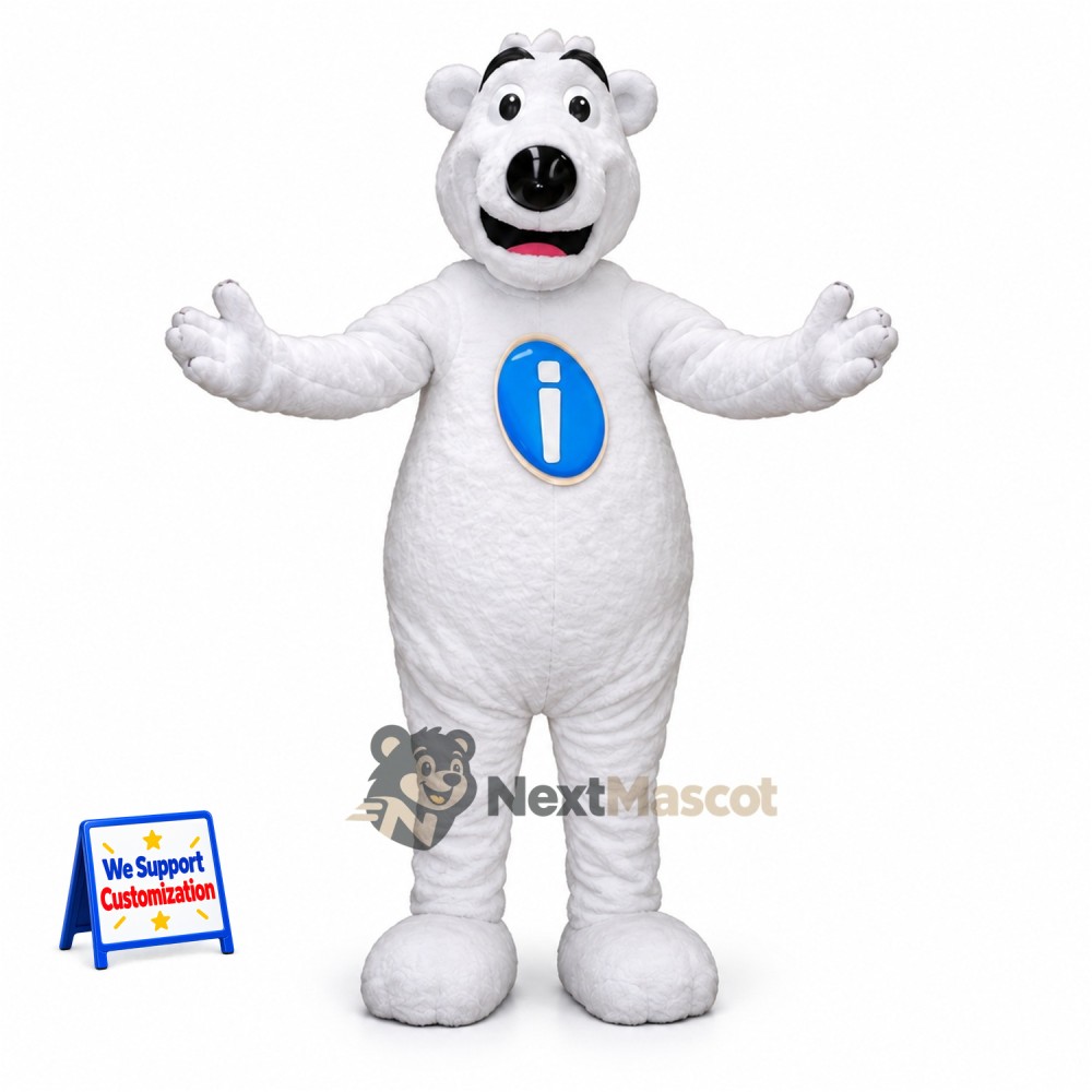 Bear Mascot Costume - White, Blue Chest Emblem Bear Mascot Costume - White, Blue Chest Emblem