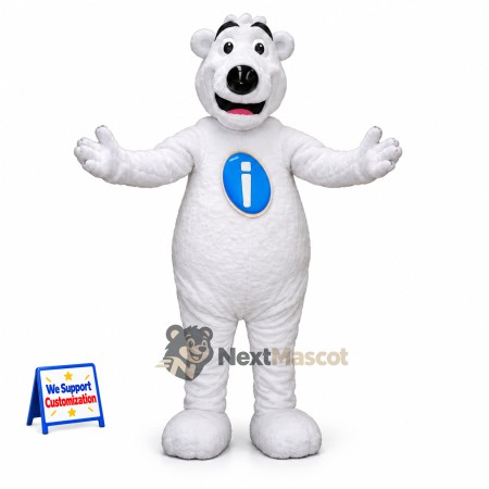 Bear Mascot Costume - White, Blue Chest Emblem Bear Mascot Costume - White, Blue Chest Emblem