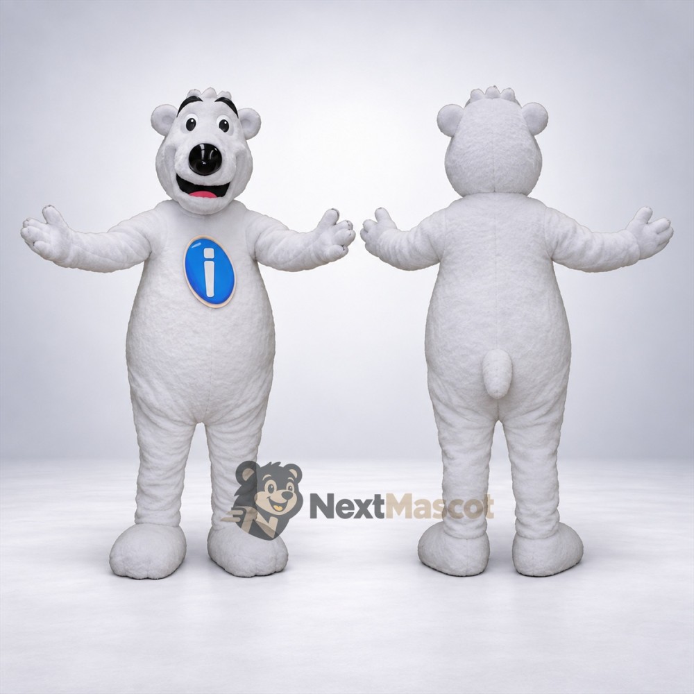 Bear Mascot Costume - White, Blue Chest Emblem Bear Mascot Costume - White, Blue Chest Emblem