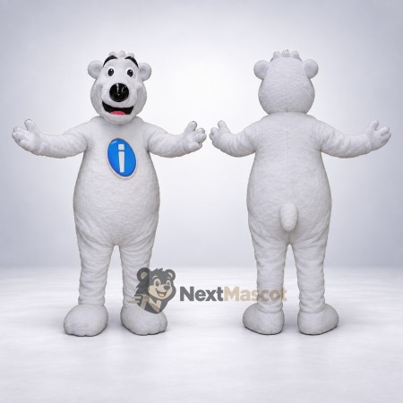 Bear Mascot Costume - White, Blue Chest Emblem Bear Mascot Costume - White, Blue Chest Emblem