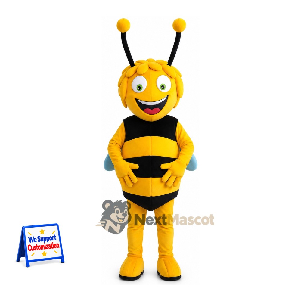 Bee Mascot Costume - Yellow, Blue Wings and Petal-Shaped Hair Bee Mascot Costume - Yellow, Blue Wings and Petal-Shaped Hair