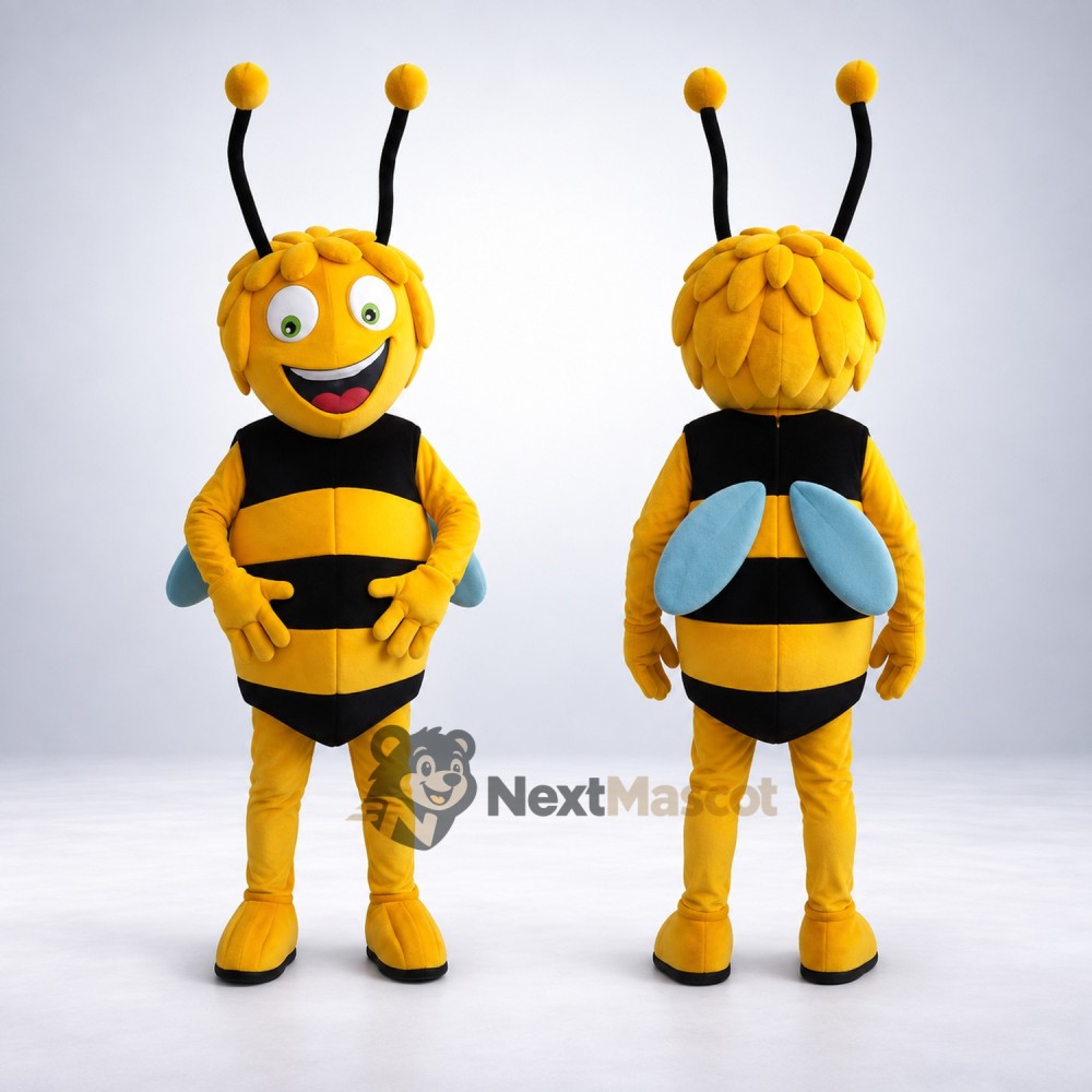 Bee Mascot Costume - Yellow, Blue Wings and Petal-Shaped Hair Bee Mascot Costume - Yellow, Blue Wings and Petal-Shaped Hair