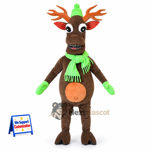 Reindeer Mascot Costume - Green Scarf