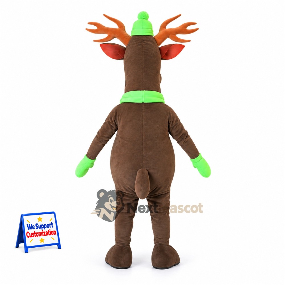 Reindeer Mascot Costume - Green Scarf Reindeer Mascot Costume - Green Scarf