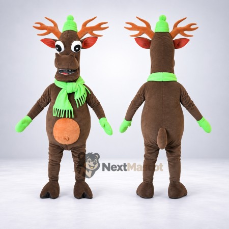 Reindeer Mascot Costume - Green Scarf Reindeer Mascot Costume - Green Scarf