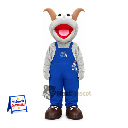 Goat Mascot Costume - Blue Overalls Goat Mascot Costume - Blue Overalls