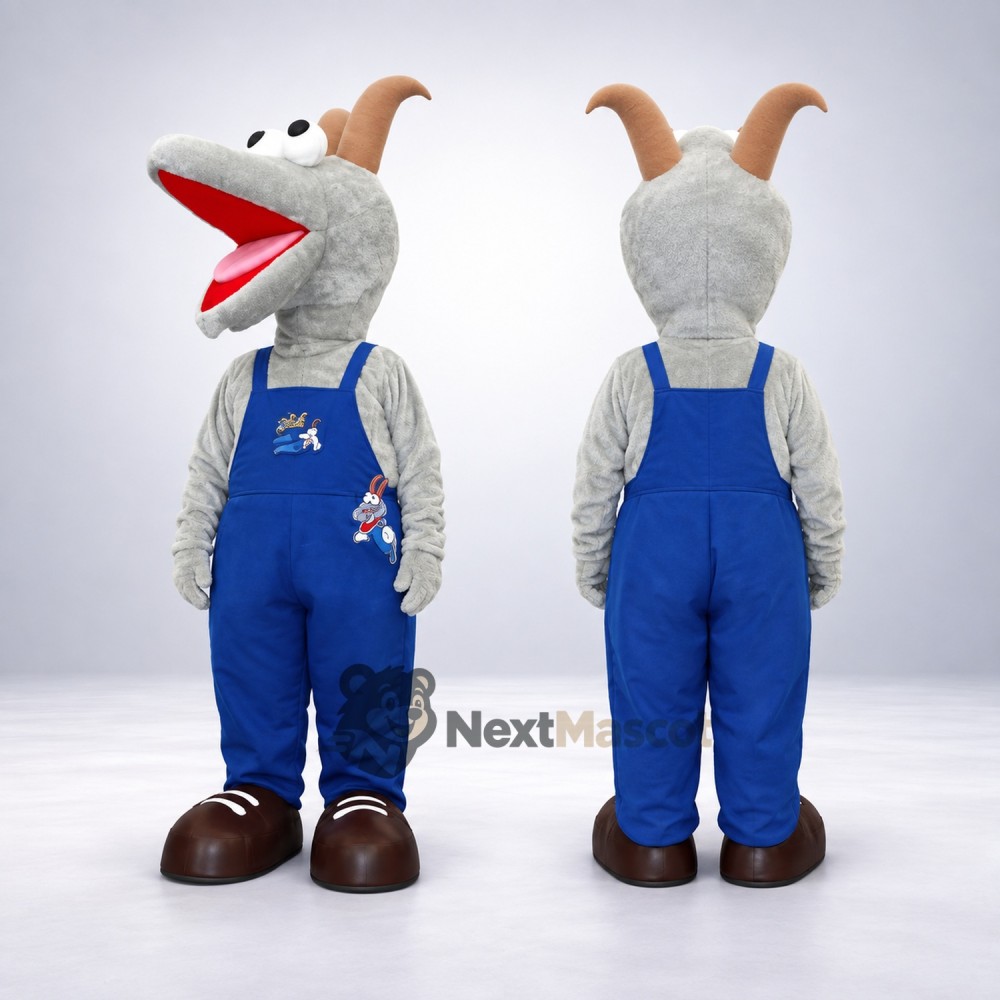 Goat Mascot Costume - Blue Overalls Goat Mascot Costume - Blue Overalls